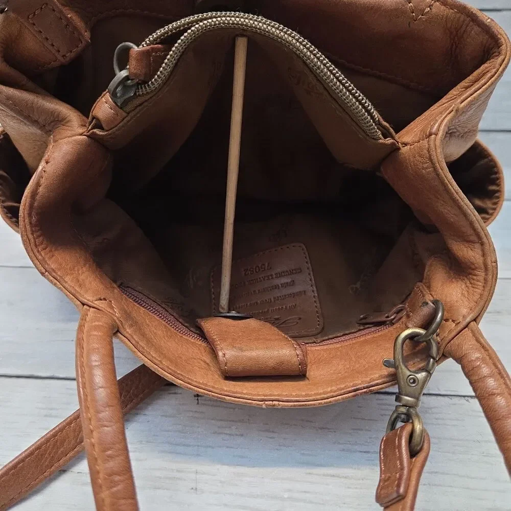 Vintage Fossil Tan Pebbled Leather Crossbody Shoulder Bag Key Fob 75082 Boho
